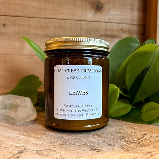 Leaves | Scented Natural Soy Candle | Hand poured in Amber Jars with Organic Hemp Wick | Phthalate-free | Fall Scented