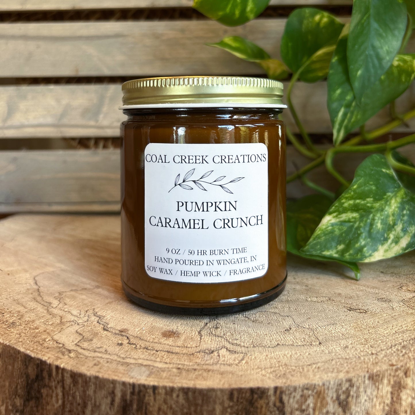 Pumpkin Caramel Crunch | Scented Natural Soy Candle | Hand poured in Amber Jars with Organic Hemp Wick | Phthalate-free | Fall Scented