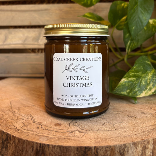 Vintage Christmas | Scented Natural Soy Candle | Hand poured in Amber Jars with Organic Hemp Wick | Phthalate-free |