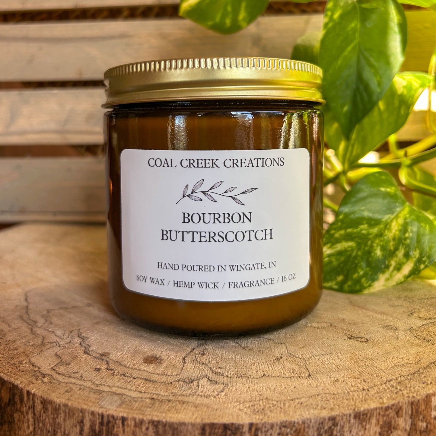 Bourbon Butterscotch | Scented Natural Soy Candle | Hand poured in Amber Jars with Organic Hemp Wick | Phthalate-free |