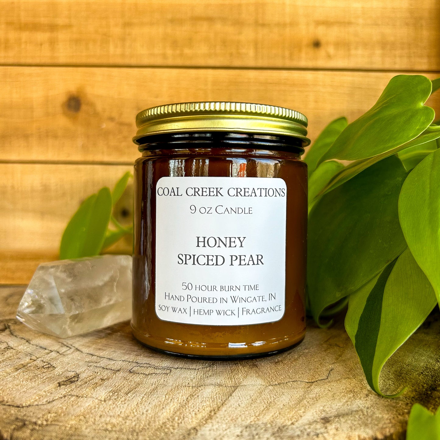 Honey Spiced Pear | Scented Natural Soy Candle | Hand poured in Amber Jars with Organic Hemp Wick | Phthalate-free |