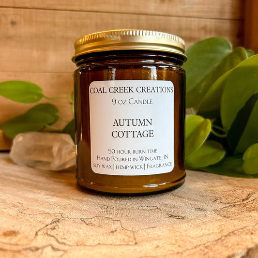 Autumn Cottage | Scented Natural Soy Candle | Hand poured in Amber Jars with Organic Hemp Wick | Phthalate-free | Fall Scented