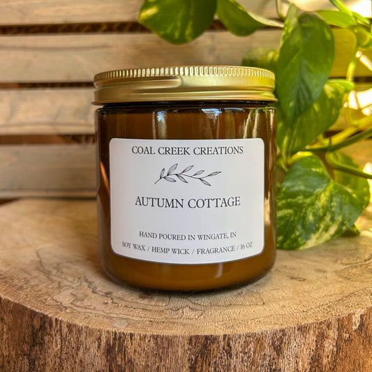 Autumn Cottage | Scented Natural Soy Candle | Hand poured in Amber Jars with Organic Hemp Wick | Phthalate-free | Fall Scented