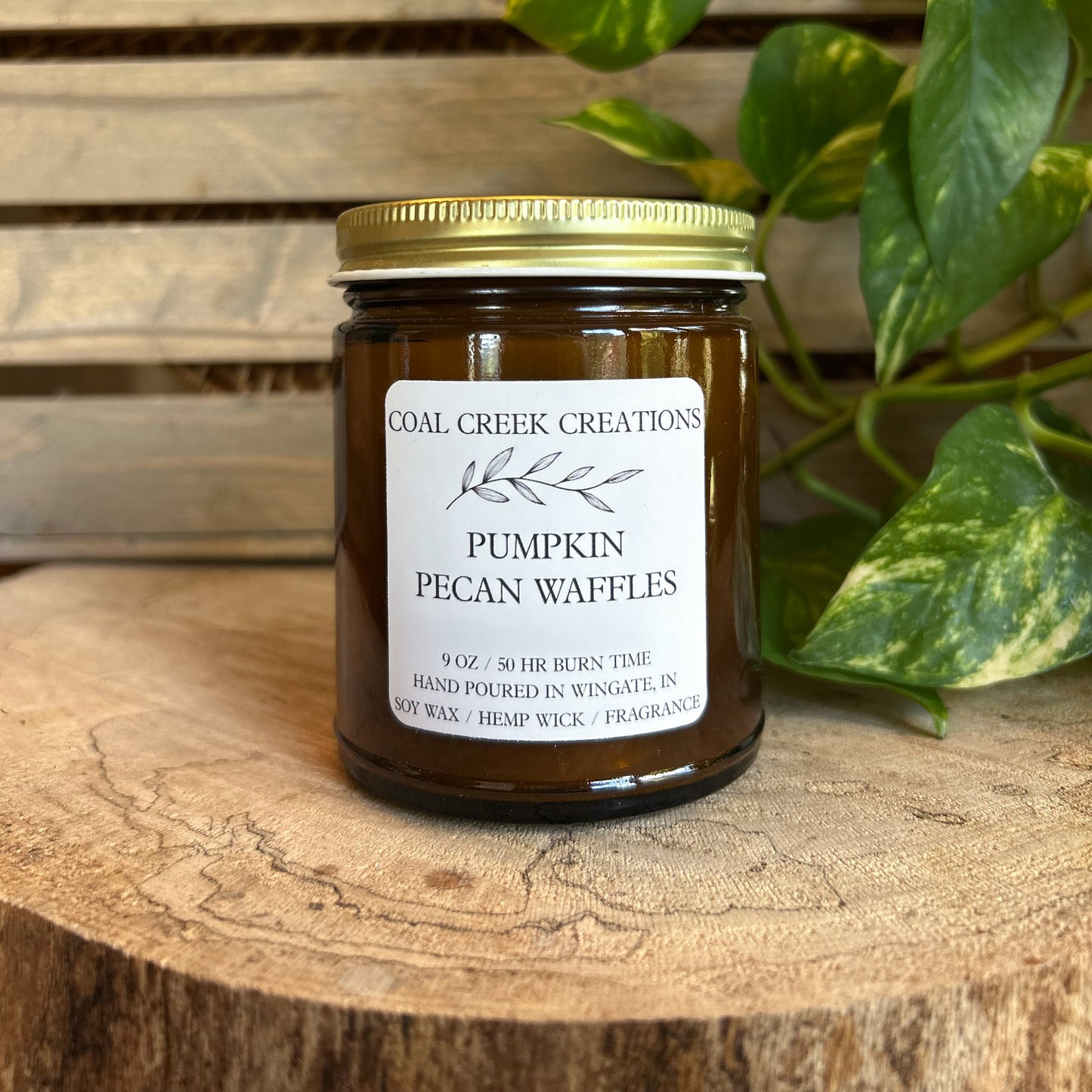 Pumpkin Pecan Waffles | Scented Natural Soy Candle | Hand poured in Amber Jars with Organic Hemp Wick | Phthalate-free | Fall Scented
