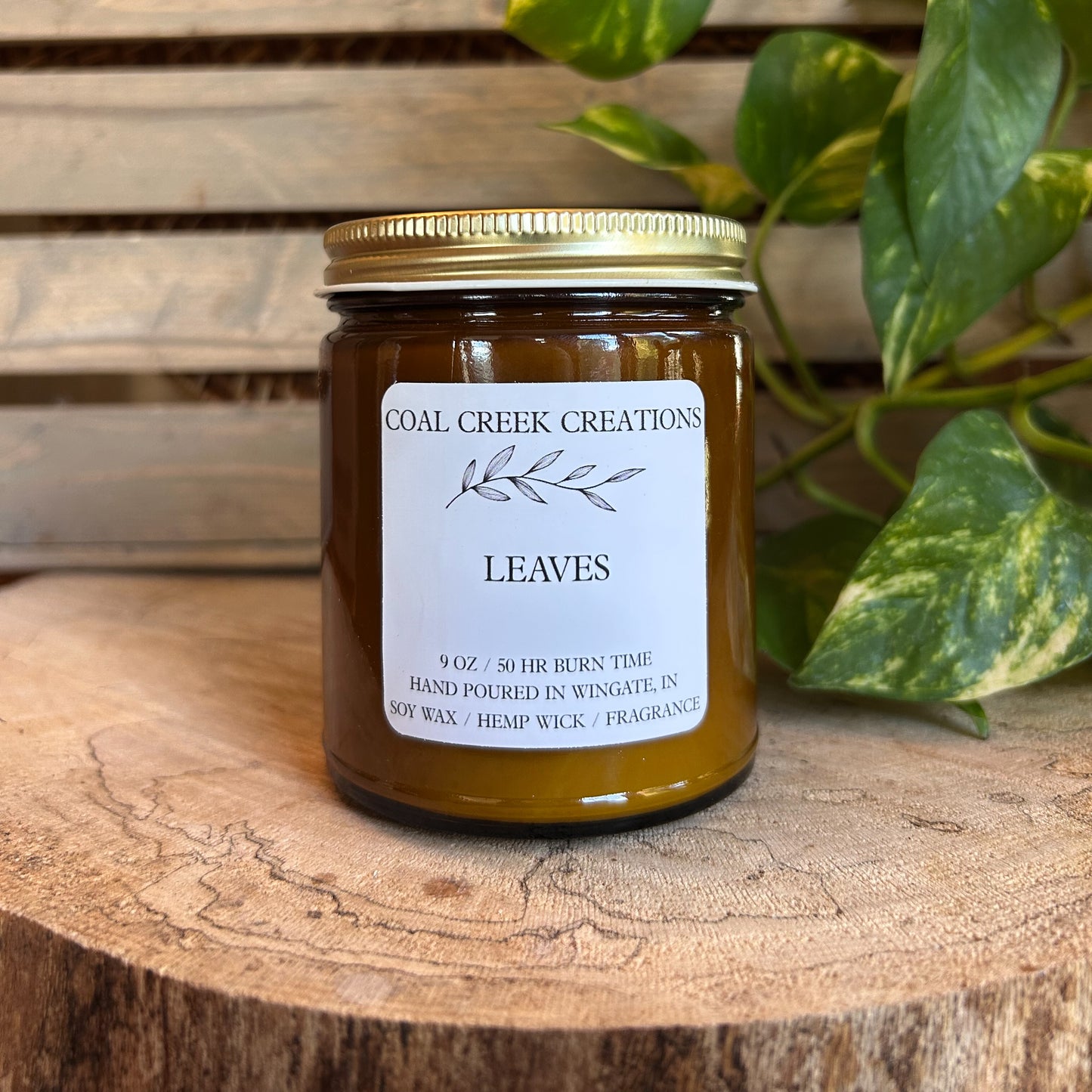 Leaves | Scented Natural Soy Candle | Hand poured in Amber Jars with Organic Hemp Wick | Phthalate-free | Fall Scented