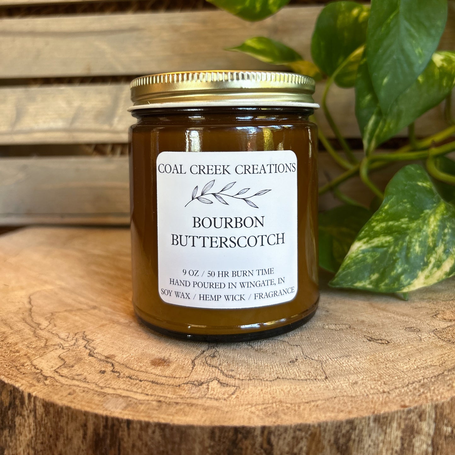 Bourbon Butterscotch | Scented Natural Soy Candle | Hand poured in Amber Jars with Organic Hemp Wick | Phthalate-free |