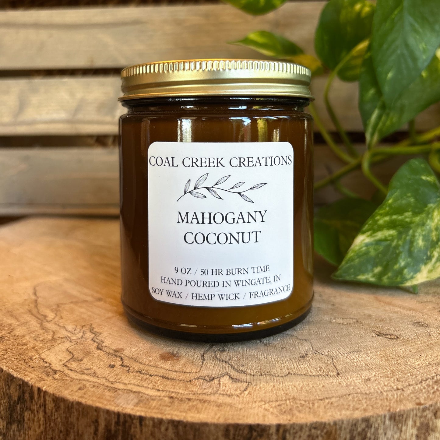 Mahogany Coconut | Scented Natural Soy Candle | Hand poured in Amber Jars with Organic Hemp Wick | Phthalate-free |