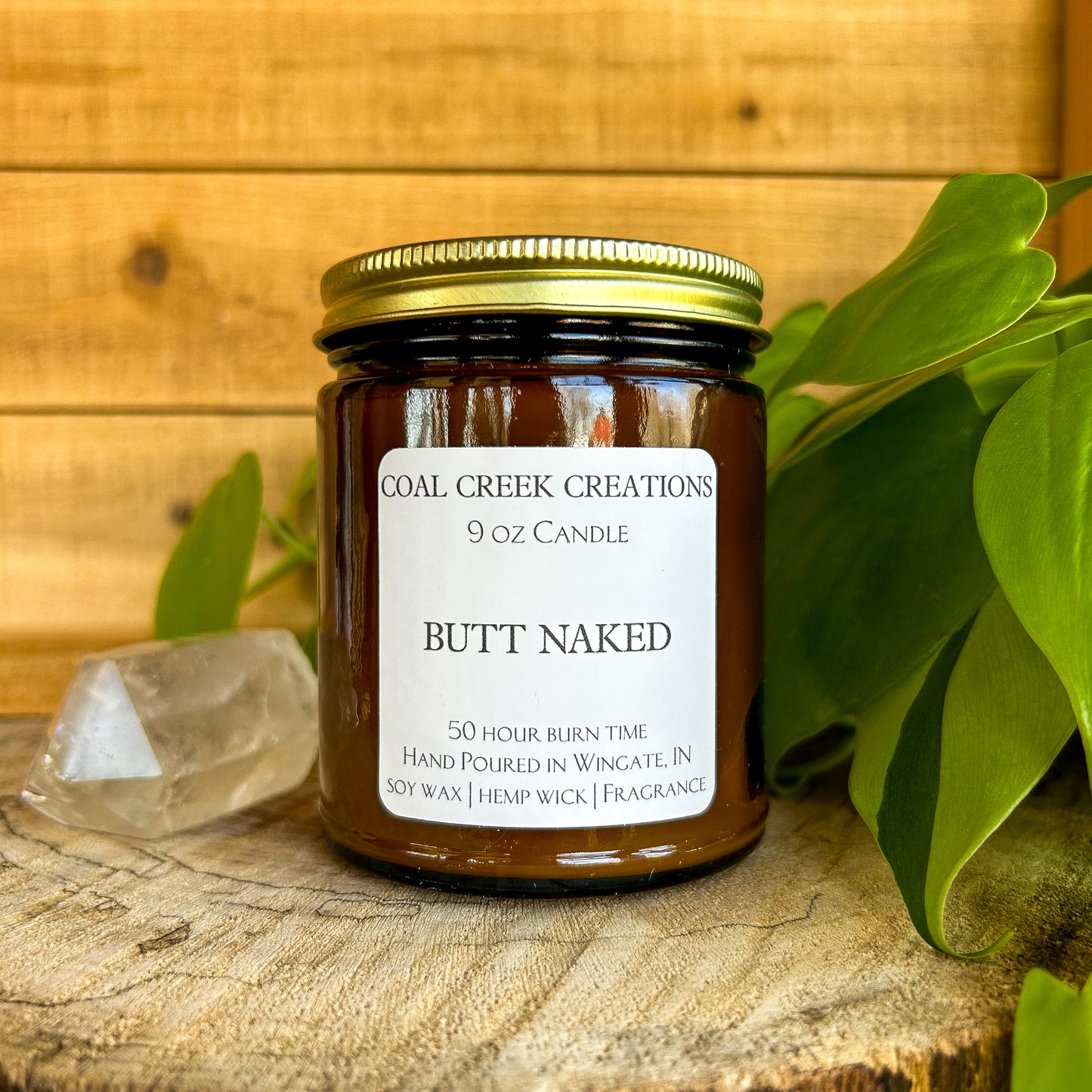 Butt Naked  | Scented Natural Soy Candle | Hand poured in Amber Jars with Organic Hemp Wick | Phthalate-free |