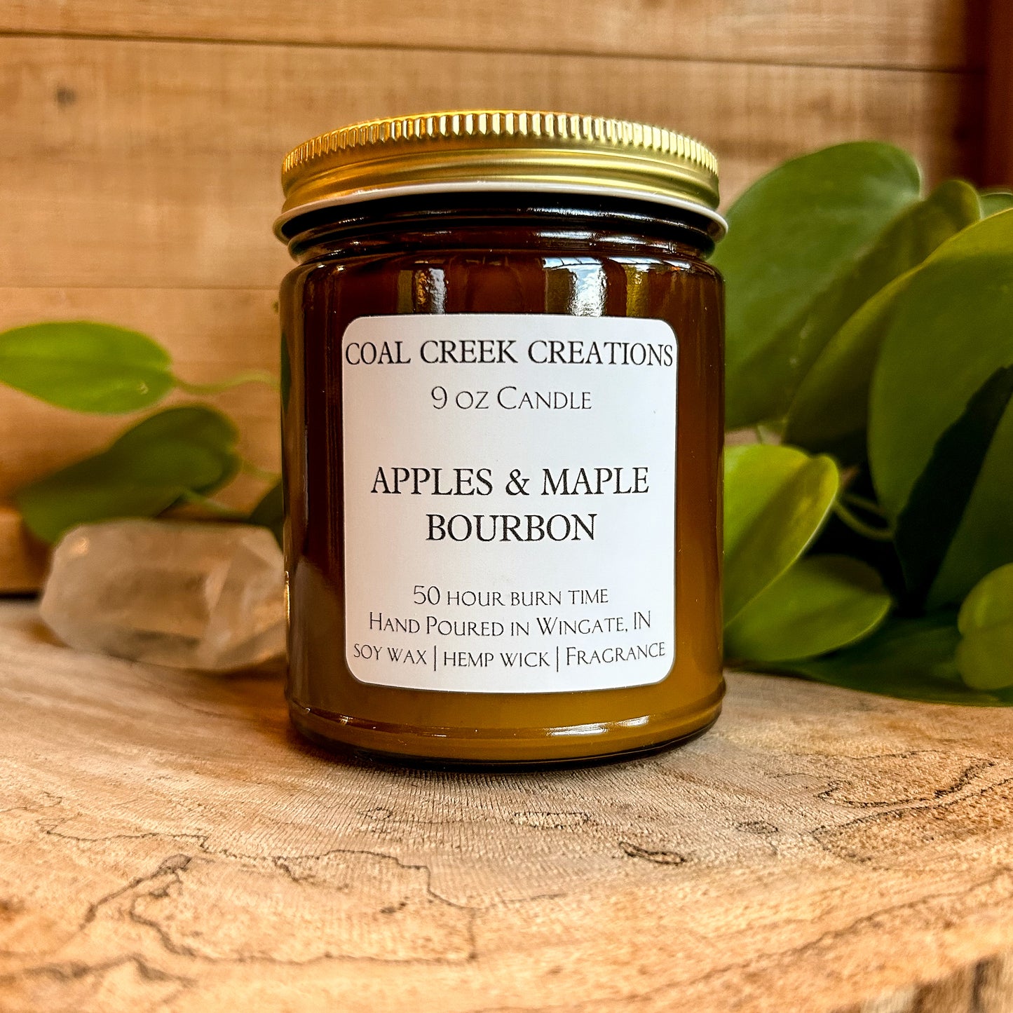 Apples Maple Bourbon  | Scented Natural Soy Candle | Hand poured in Amber Jars with Organic Hemp Wick | Phthalate-free | Fall Scented