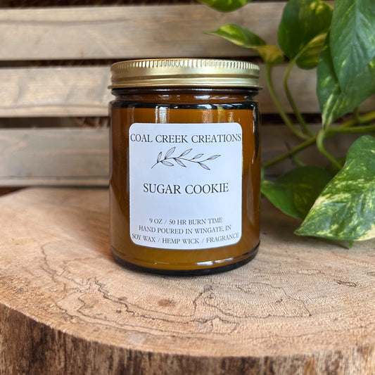 Sugar Cookie | Scented Natural Soy Candle | Hand poured in Amber Jars with Organic Hemp Wick | Phthalate-free |