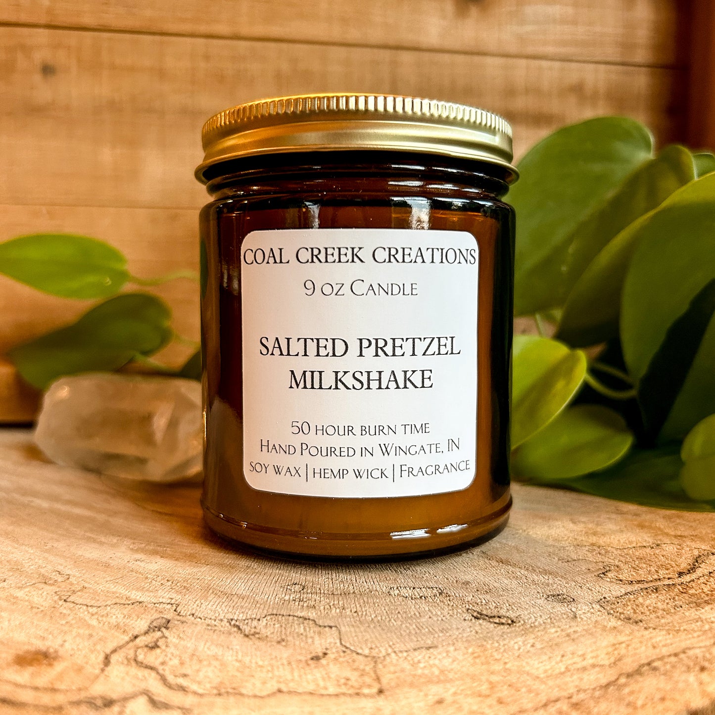 Salted Pretzel Milkshake | Scented Natural Soy Candle | Hand poured in Amber Jars with Organic Hemp Wick | Phthalate-free |