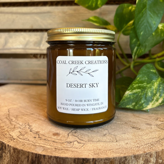 Desert Sky | Scented Natural Soy Candle | Hand poured in Amber Jars with Organic Hemp Wick | Phthalate-free |