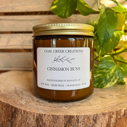 Cinnamon Buns  | Scented Natural Soy Candle | Hand poured in Amber Jars with Organic Hemp Wick | Phthalate-free