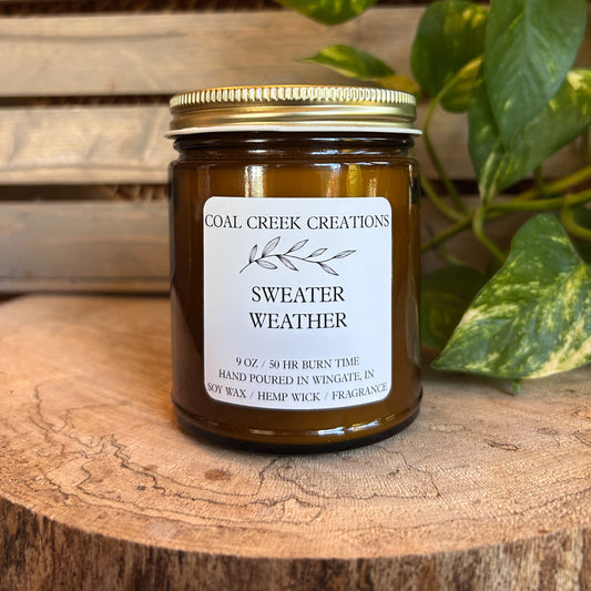 Sweater Weather | Scented Natural Soy Candle | Hand poured in Amber Jars with Organic Hemp Wick | Phthalate-free | Fall Scented