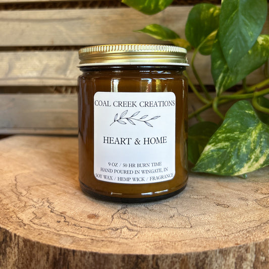 Heart + Home | Scented Natural Soy Candle | Hand poured in Amber Jars with Organic Hemp Wick | Phthalate-free | Fall Scented