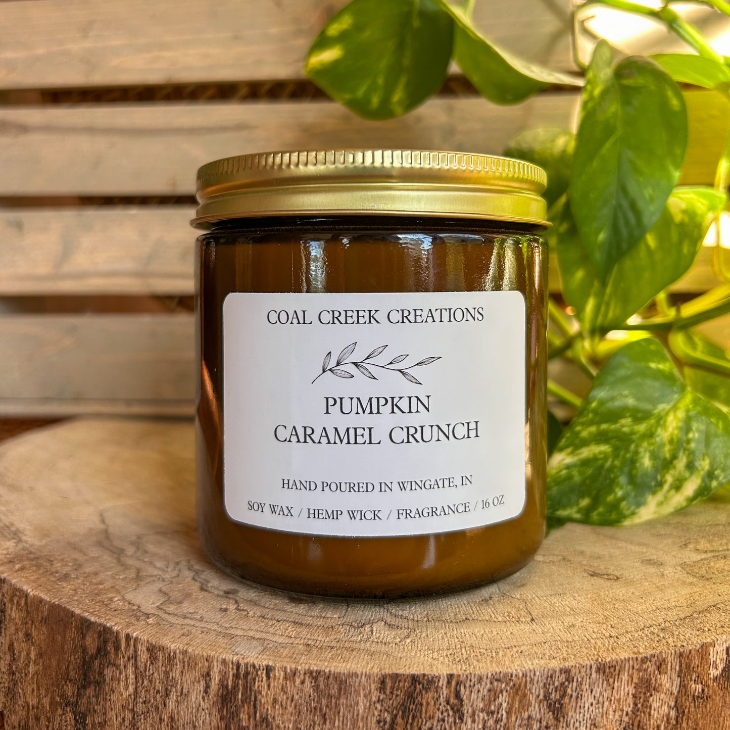 Pumpkin Caramel Crunch | Scented Natural Soy Candle | Hand poured in Amber Jars with Organic Hemp Wick | Phthalate-free | Fall Scented