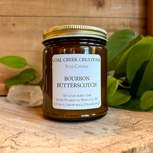 Bourbon Butterscotch | Scented Natural Soy Candle | Hand poured in Amber Jars with Organic Hemp Wick | Phthalate-free |