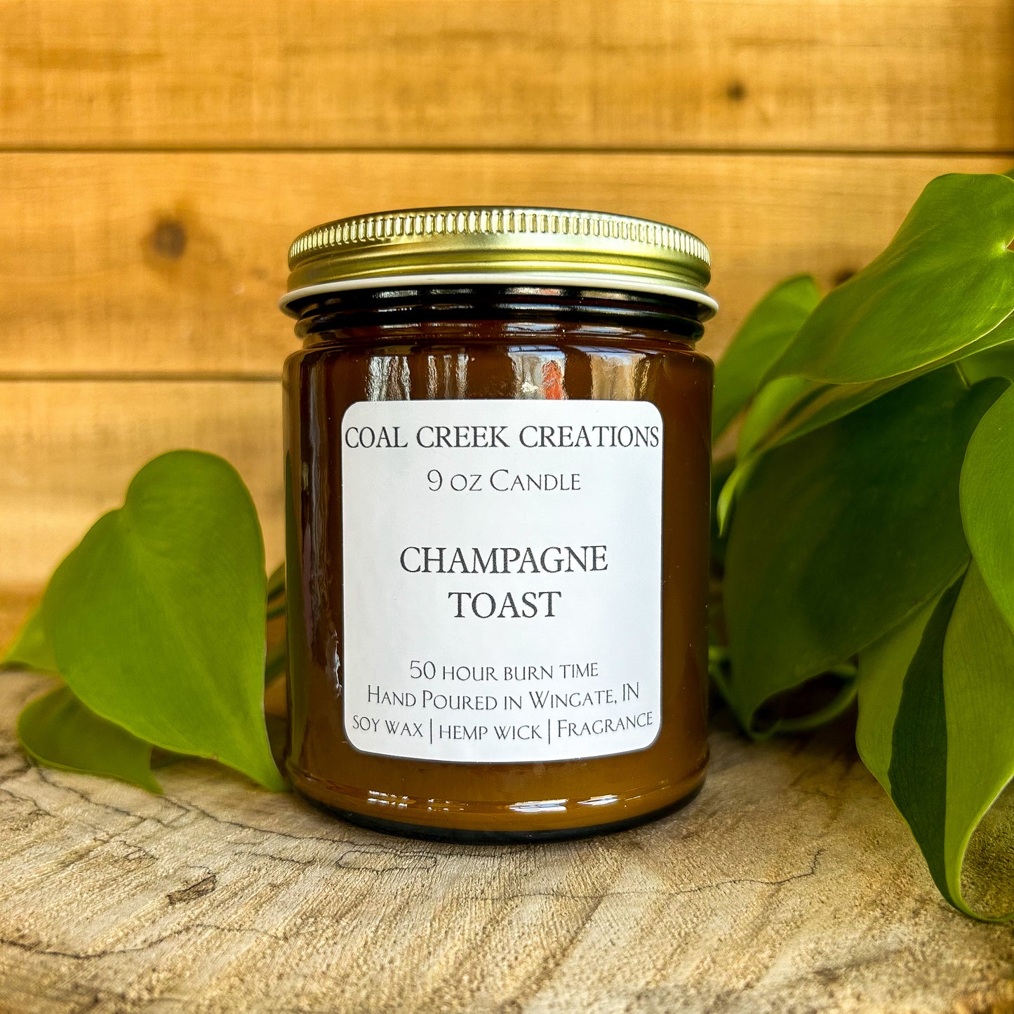 Champagne Toast | Scented Natural Soy Candle | Hand poured in Amber Jars with Organic Hemp Wick | Phthalate-free |