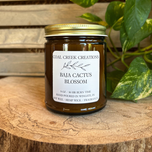 Baja Cactus Blossom  | Scented Natural Soy Candle | Hand poured in Amber Jars with Organic Hemp Wick | Phthalate-free