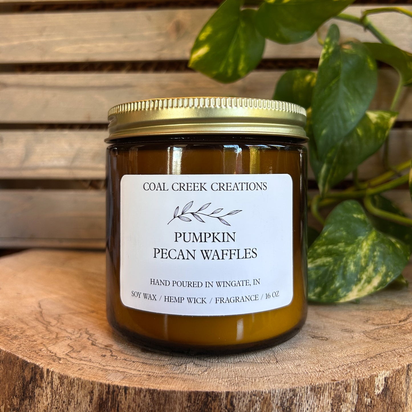 Pumpkin Pecan Waffles | Scented Natural Soy Candle | Hand poured in Amber Jars with Organic Hemp Wick | Phthalate-free | Fall Scented