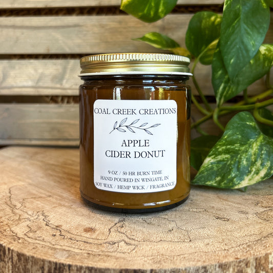 Apple Cider Donut | Scented Natural Soy Candles | Hand poured in Amber Jars with Organic Hemp Wick | Phthalate-free