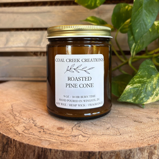 Roasted Pine Cone | Scented Natural Soy Candle | Hand poured in Amber Jars with Organic Hemp Wick | Phthalate-free |
